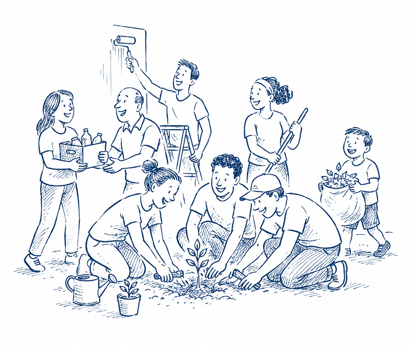 Illustration d'une communauté qui travaille et grandit ensemble